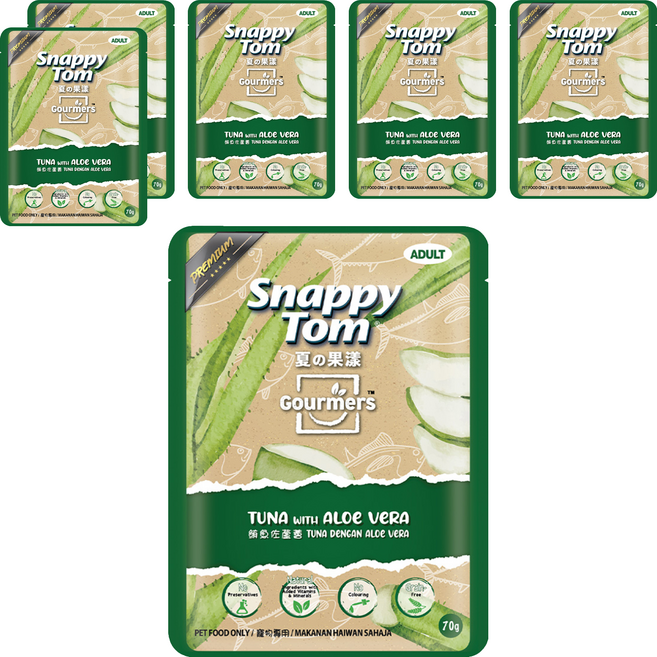 Snappy Tom 幸福貓 夏的果漾 無穀貓餐包, 70g, 6個, 鮪魚+蘆薈