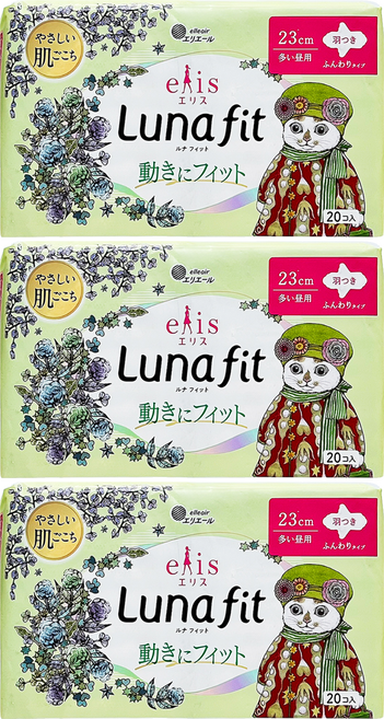 elleair 艾黎艾爾 elis 愛麗思 Luna fit 日用衛生棉 護翼型, 3套, 20片, 23cm