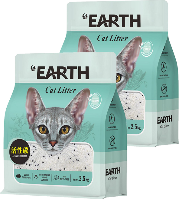EARTH 大地 珍珠木薯貓砂, 2.5kg, 2包, 活性碳
