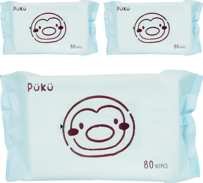 PUKU 藍色企鵝 超純水柔濕巾, 80張, 3包, 80抽