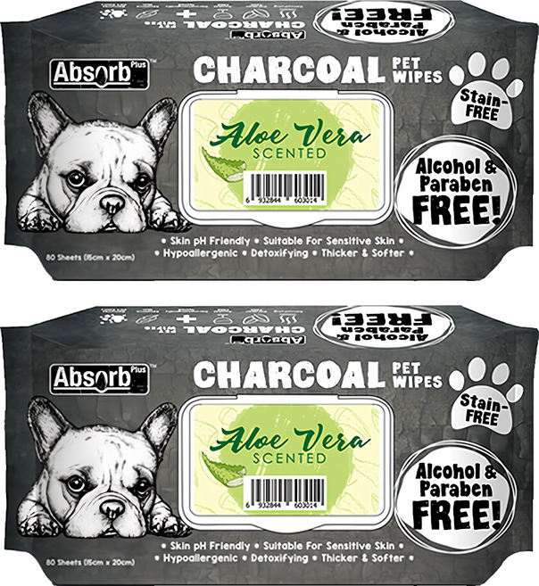 absorb plus 寵物活性碳濕紙巾 蘆薈香, 80張, 2包