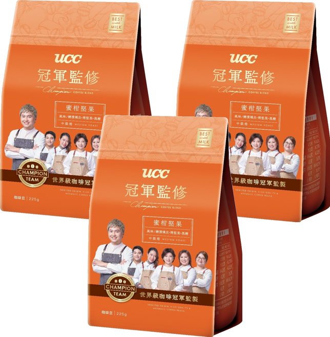 ucc 冠軍監修咖啡豆 蜜柑堅果, 225g, 3個