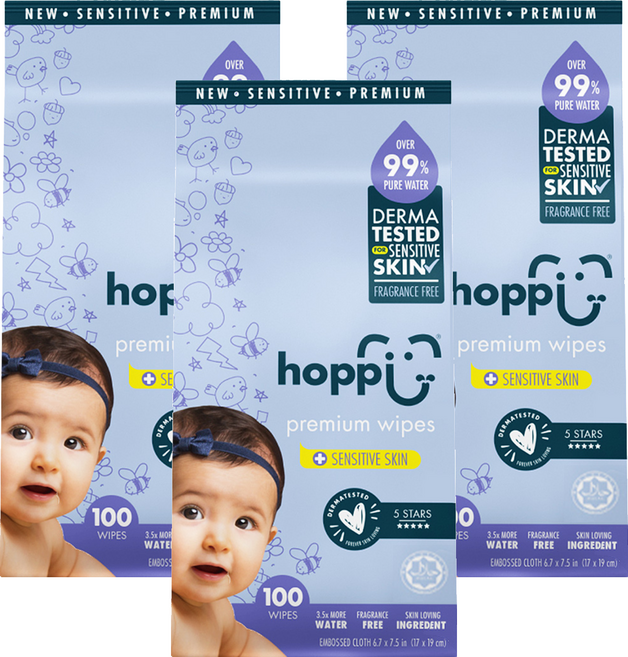 hoppi 嬰兒純水濕紙巾 低敏升級版 口手適用 20張, 100張, 3袋
