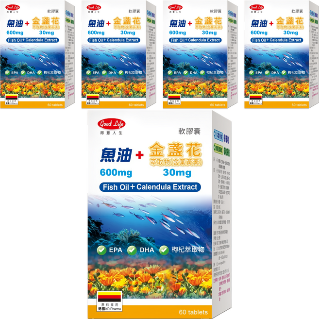 good Life 得意人生 魚油 + 金盞花萃取物含葉黃素軟膠囊 1.5g, 5瓶, 60顆