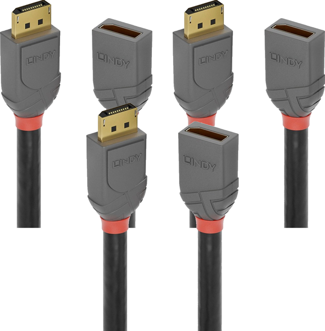 LINDY 林帝 原廠公司貨 ANTHRA DisplayPort 1.4版 公 to 母延長線, 0.5m, 黑色, 3條