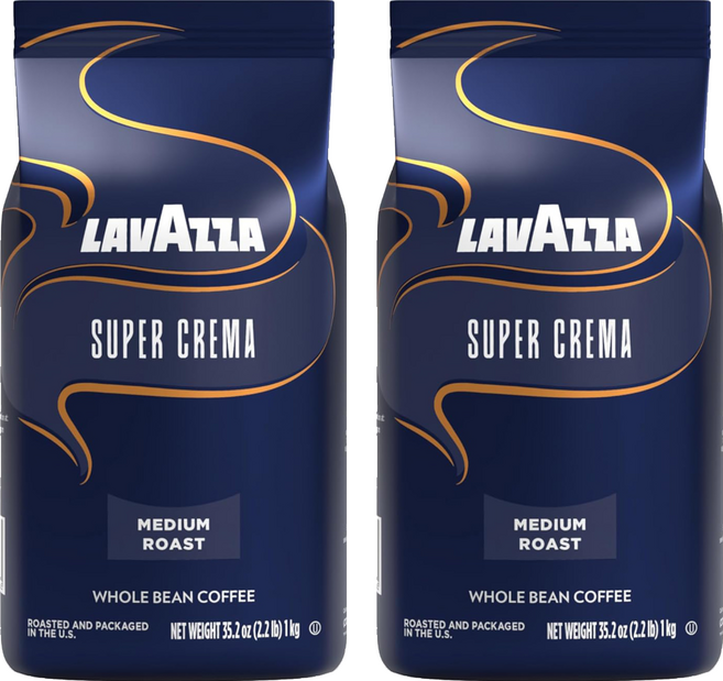 LAVAZZA Super Crema 義大利奶香咖啡全豆, 1000g, 2個, 全豆咖啡（未研磨）