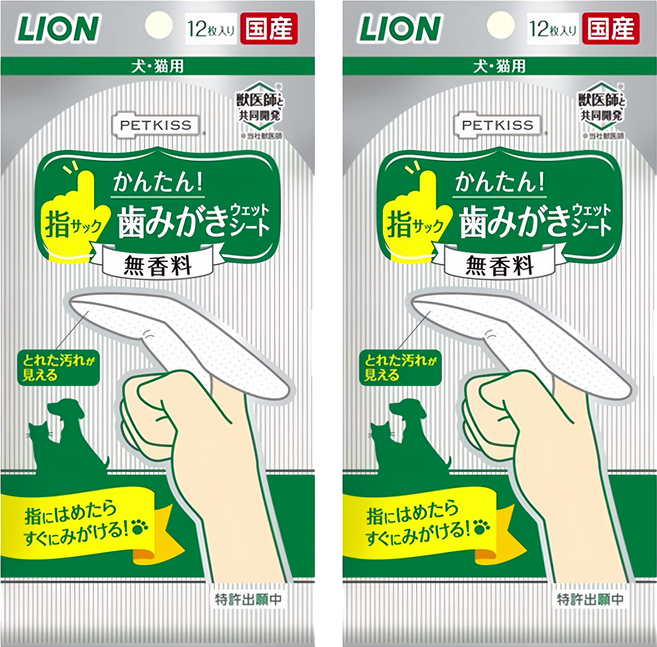 LION 獅王 PETKISS 齒垢清潔紙巾 指套型 無香味, 12入, 2包
