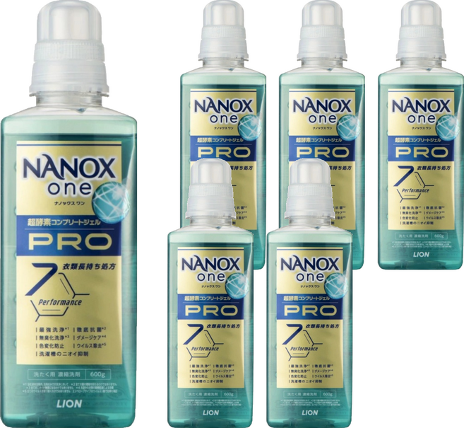 LION 獅王 NANOX one 奈米樂 PRO 加強洗淨抗菌除臭洗衣精, 600g, 6瓶