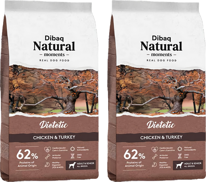 Dibaq Natural moments 自然嗑 老犬用低卡配方乾糧, 2袋, 3000g, 雞肉+火雞肉