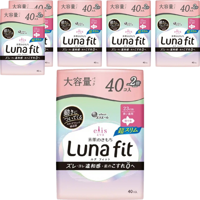 elleair 艾黎艾爾 elis 愛麗思 日本原裝進口 Luna Fit 超纖薄衛生棉 量多型 23cm, 6個, 40片, 日用