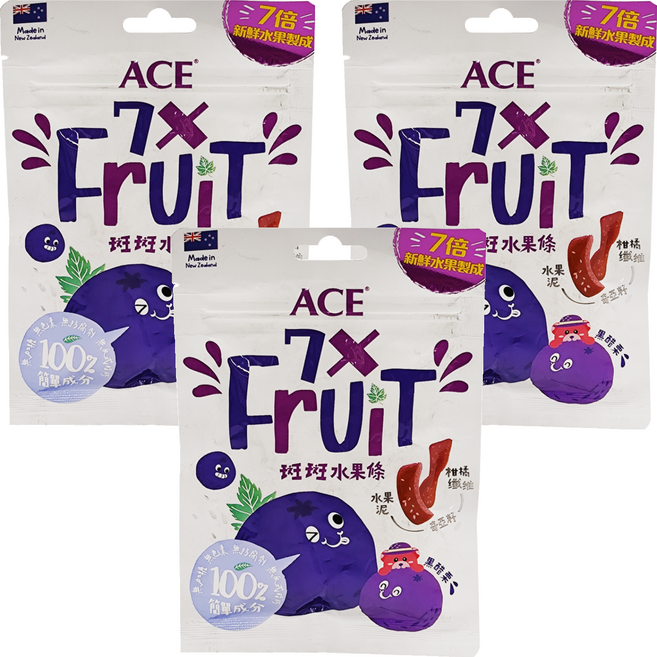 ACE 軟糖斑斑水果條 黑醋栗 + 奇亞籽, 32g, 3包
