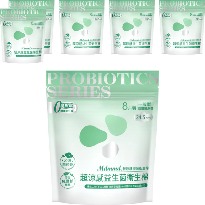 Mdmmd. 明洞國際 超涼感益生菌系列 新涼感抑菌一般型衛生棉 護翼型, 6個, 8片, 24.5cm