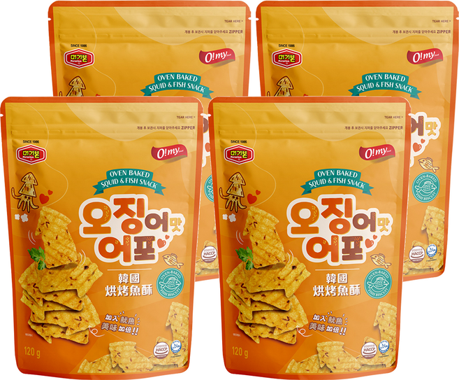 O my food 歐邁福 韓國烘烤魚酥 魷魚口味, 120g, 4個