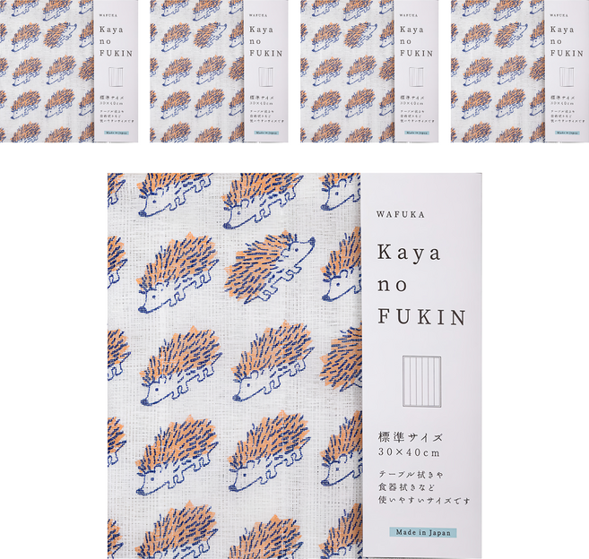 KAYA no Fukin 奈良和布華5層紗蚊帳吸水家事布 40 x 30cm, 刺蝟, 5個