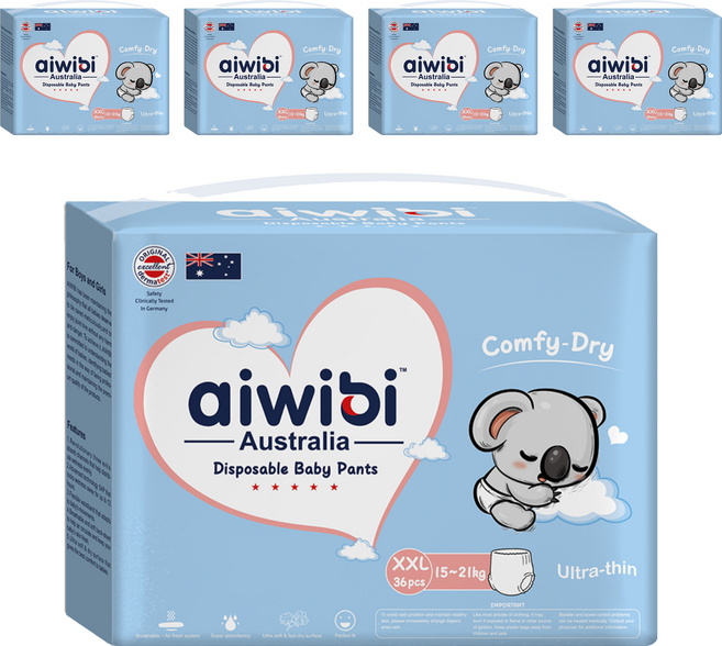 aiwibi 愛薇彼 清新乾爽透氣輕薄 褲型尿布 15~21kg, XXL, 180片