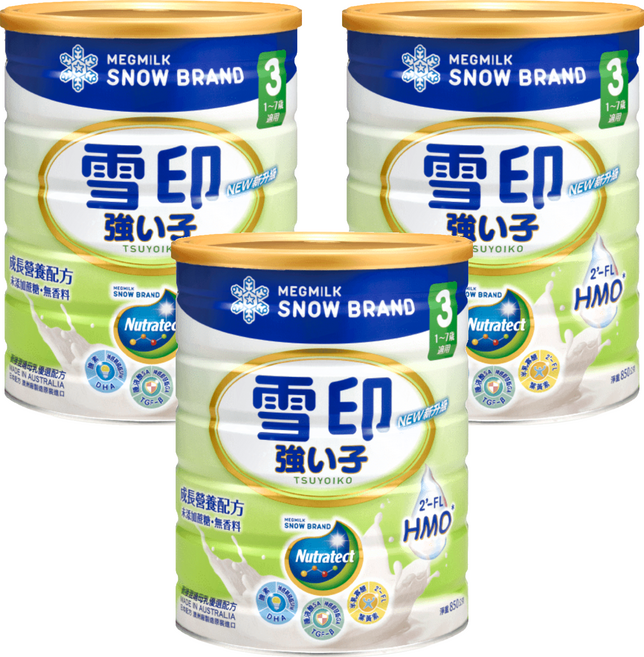 SNOW 雪印 強小子 PLUS成長營養配方 3號 1~7歲, 850g, 3個