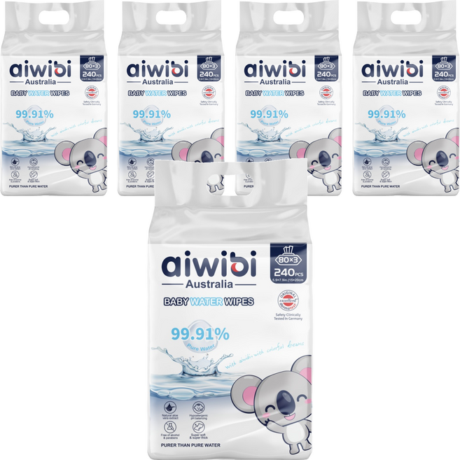 aiwibi 愛薇彼 EDI厚型純水嬰兒濕紙巾 80張, 240張, 5袋