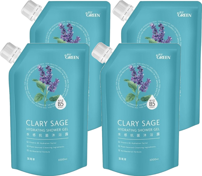 GREEN 綠的 水感沐浴露 鼠尾草, 4個, 1L