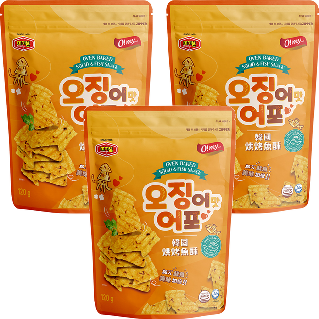 O my food 歐邁福 韓國烘烤魚酥 魷魚口味, 120g, 3個
