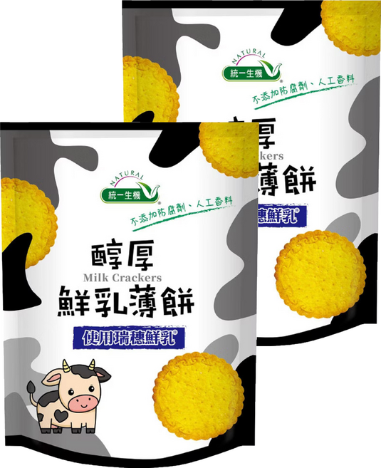 統一生機 醇厚鮮乳薄餅, 100g, 2個