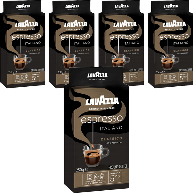 LAVAZZA 義大利經典濃縮咖啡粉, 250g, 5個, 摩卡壺,滴濾式咖啡機,法壓壺（中細研磨）