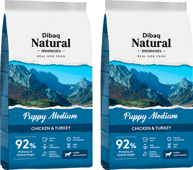 Dibaq Natural moments 中型幼犬用 自然嗑 犬糧, 雞肉 + 火雞肉, 3kg, 2袋