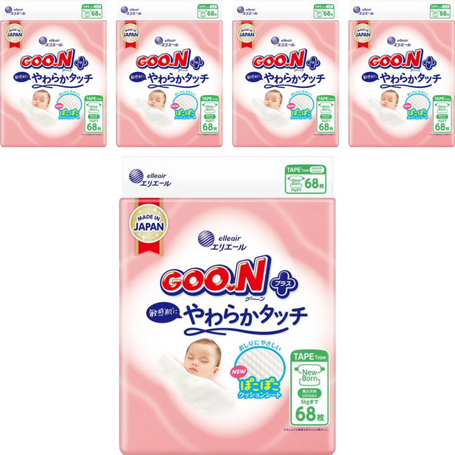 GOO.N 大王 日本境內版 SJ柔觸肌系列 黏貼型尿布 5kg以下, NB, 340片