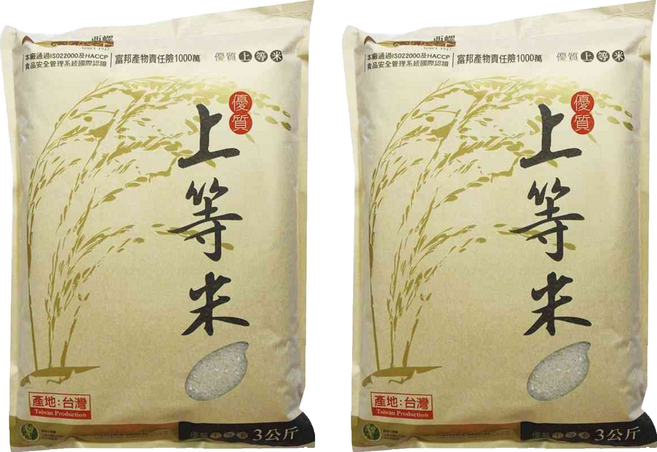 GOLDEN RICE 金農米 上等米 圓二, 上, 3kg, 2袋