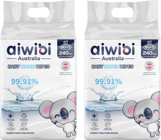 aiwibi 愛薇彼 EDI厚型純水嬰兒濕紙巾 80張, 240張, 2袋