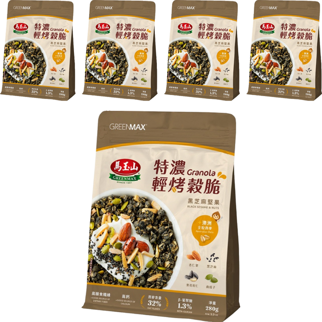 馬玉山 特濃輕烤穀脆 黑芝麻堅果, 5包, 280g