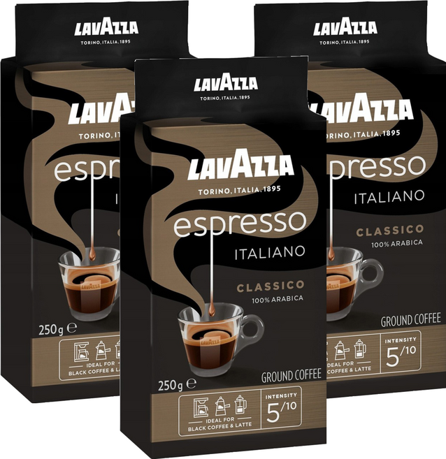 LAVAZZA 義大利經典濃縮咖啡粉, 250g, 3個, 摩卡壺,滴濾式咖啡機,法壓壺（中細研磨）