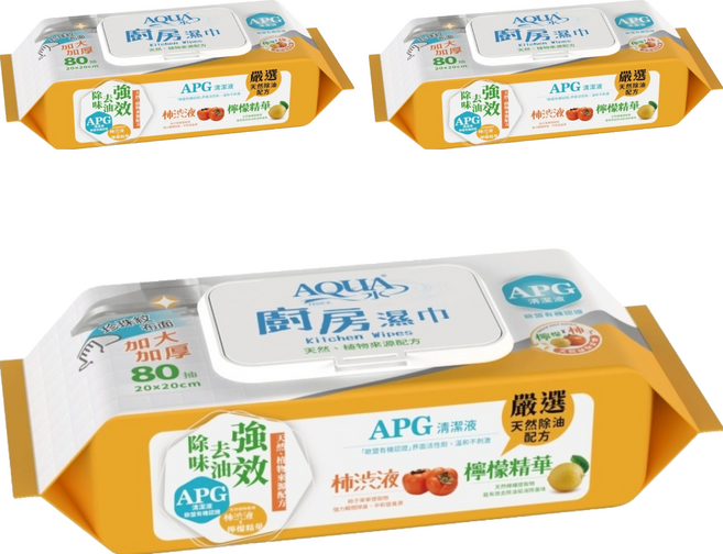 AQUA 水 廚房濕巾, 3包, 1入