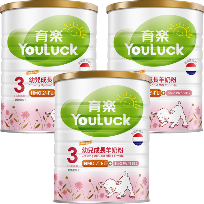 YouLuck 育樂 成長羊奶粉 12~36個月, 800g, 3罐