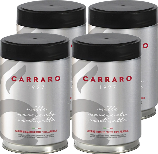 CARRARO 義大利 1927專業義式罐裝研磨咖啡粉 中焙 酸度低, 250g, 4個, 滴濾式咖啡機（中研磨）