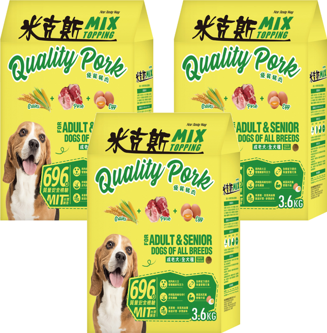 MIX 米克斯 全犬基礎乾狗糧 全穀, 3.6kg, 3個, 豬