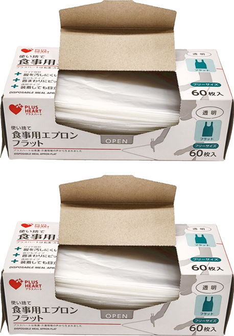 PLUS HEART 一次性吃飯用圍裙 扁平型 60張, 2盒