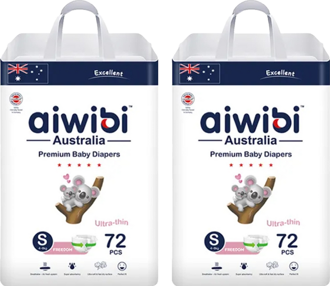 aiwibi 愛薇彼 零觸感瞬吸黏貼型尿布 4~8kg, S, 144片