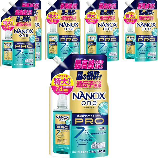 LION 獅王 NANOX one PRO超濃縮抗菌洗衣精 補充包 加強去漬, 740g, 6包