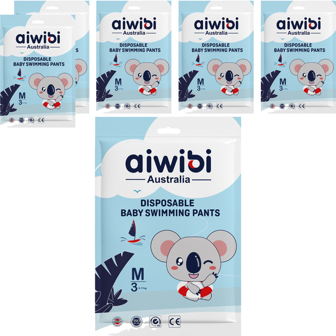 aiwibi 愛薇彼 一次性褲型尿布 游泳用 男女通用, M, 6件