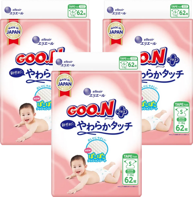 GOO.N 大王 日本境內版 SJ柔觸肌系列 黏貼型尿布, 186片, S
