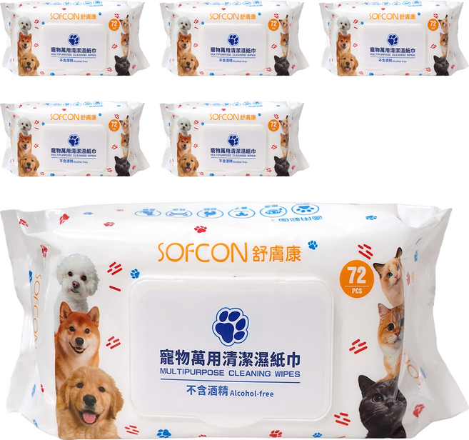 SOFCON 舒膚康 寵物萬用清潔濕紙巾, 6包, 72張