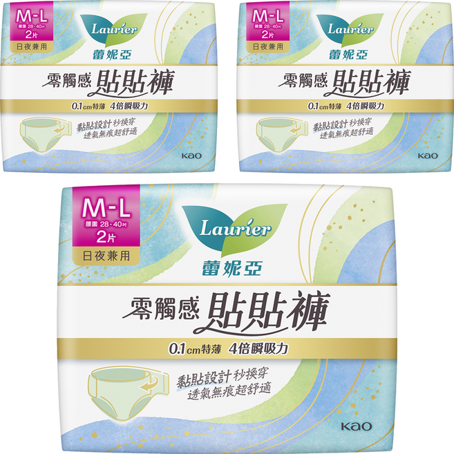 蕾妮亞 零觸感貼貼褲衛生棉 褲型, 3套, 2片, M~L