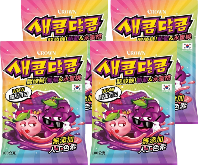 CROWN 皇冠 水果軟糖 葡萄 + 水蜜桃口味, 100g, 4個