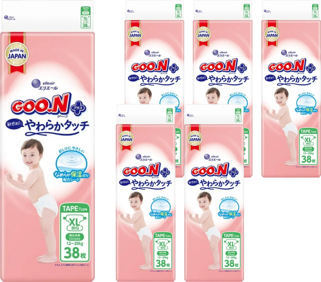 GOO.N 大王 日本境內版 SJ柔觸肌系列 黏貼型尿布 12~20kg, 228片, XL