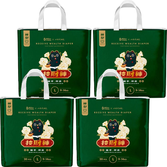 波比 PureBaby 植萃抑菌接財褲 褲型 9~14kg, L, 80片