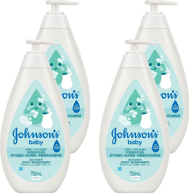 Johnson's 嬌生 嬰兒牛奶純米沐浴乳, 4個, 750ml