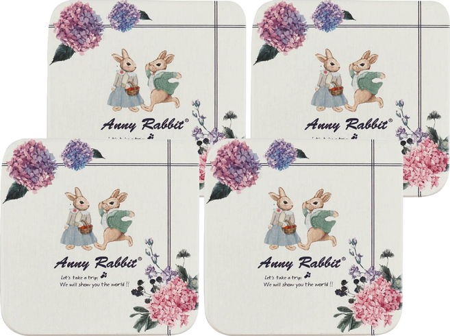 Anny Rabbit 安妮兔 珪藻土杯墊-繡球花-盒裝, 4入, 繡球花 白色