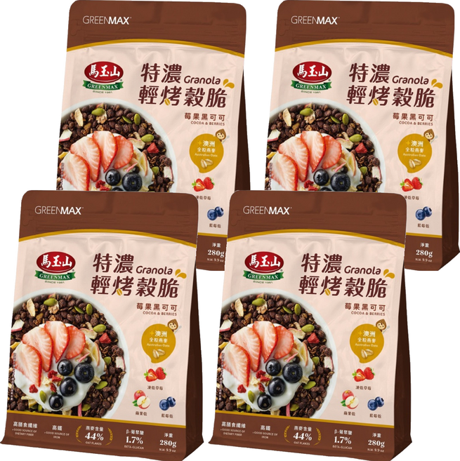 馬玉山 特濃輕烤穀脆 莓果黑可可, 280g, 4個