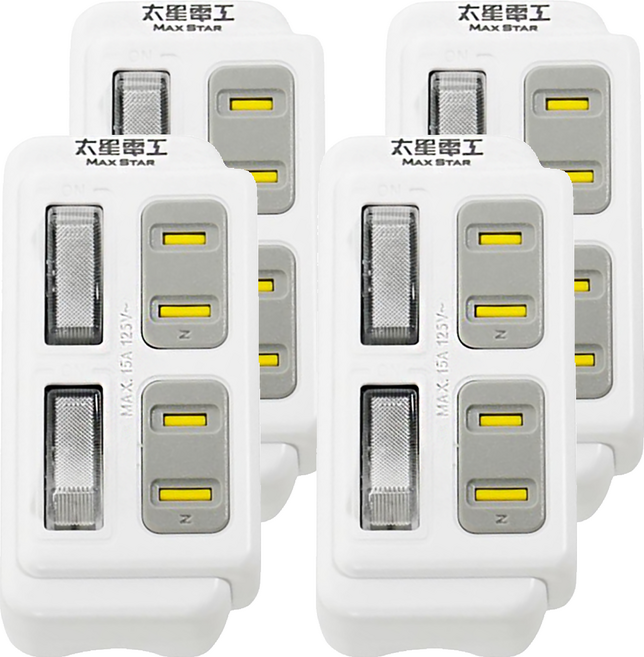 MAX STAR 太星電工 2P 二開二插分接式插座, 白色, 4個