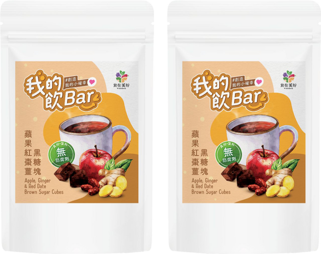 FOODHO 食在美好 我的飲Bar 蘋果紅棗薑黑糖塊, 17g, 6個裝, 2套